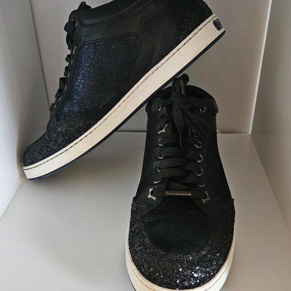 Jimmy Choo Miami Fine Glitter Black Trainers : size 38 1/2